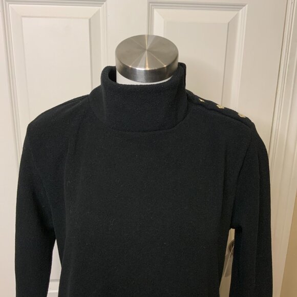 Dudley Stephens Black Vello Fleece Button Turtleneck Long Sleeve Dress, Size L - Picture 2 of 8